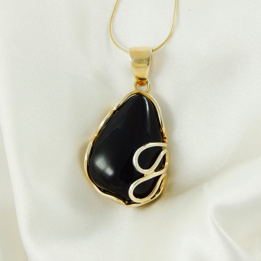 Natural Baltic Black Cherry Amber 14K Gold Plated Handmade Pendant Necklace