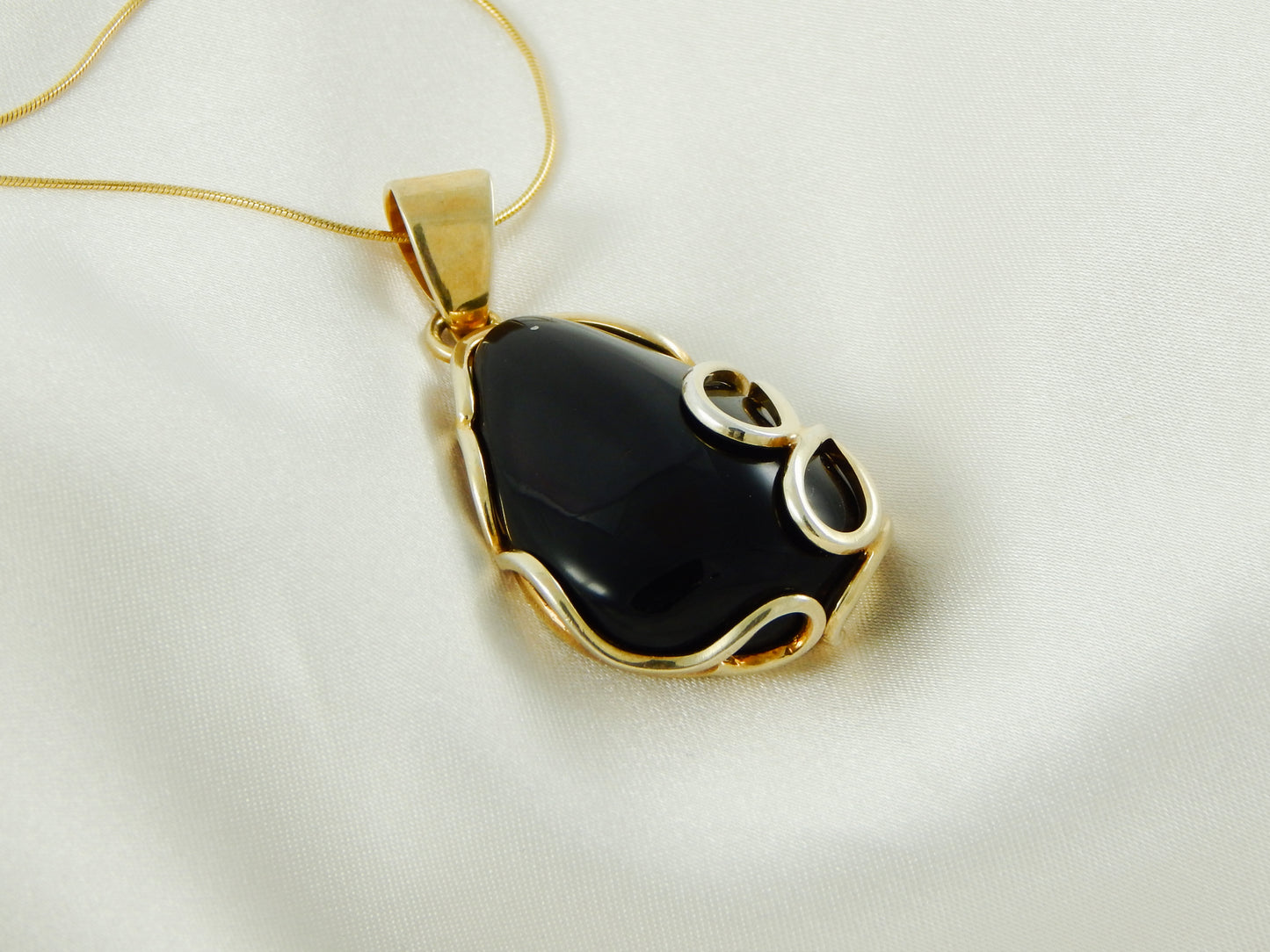 Natural Baltic Black Cherry Amber 14K Gold Plated Handmade Pendant Necklace