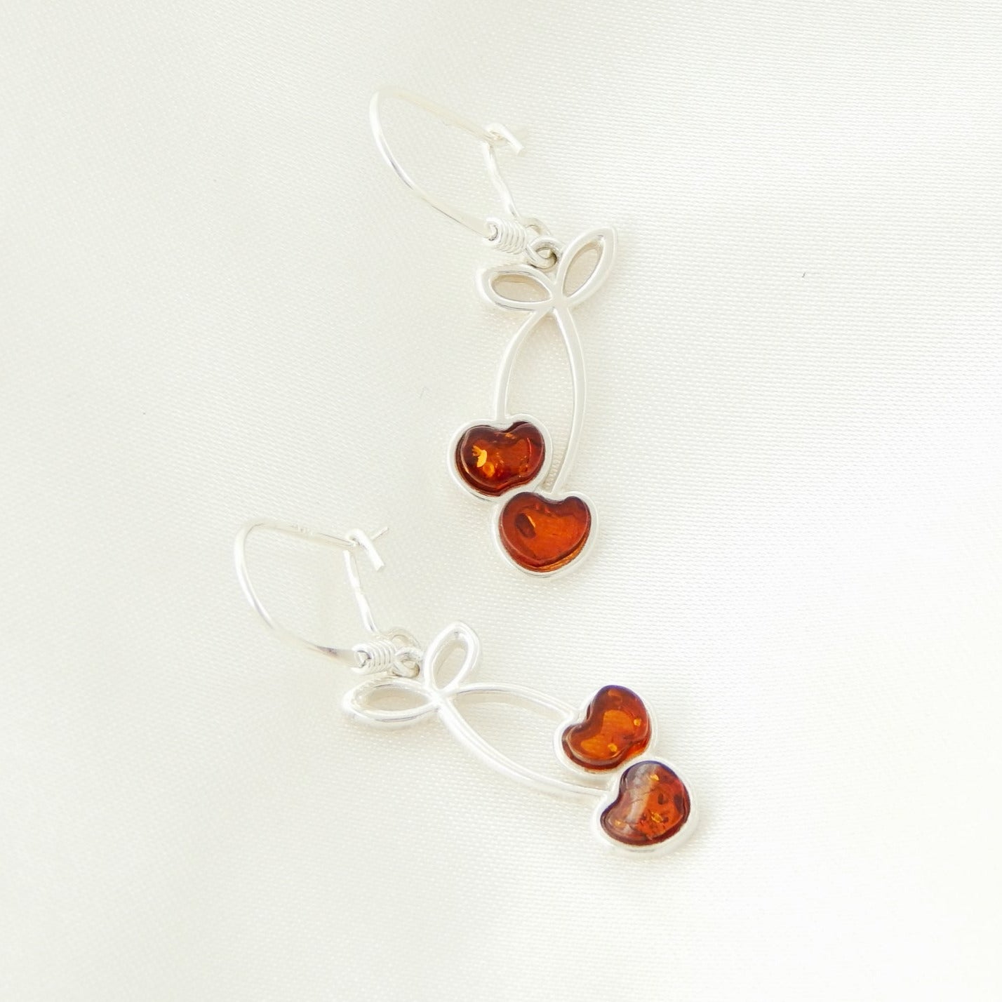 Natural Baltic Cognac Amber Cherry Dangle Earrings