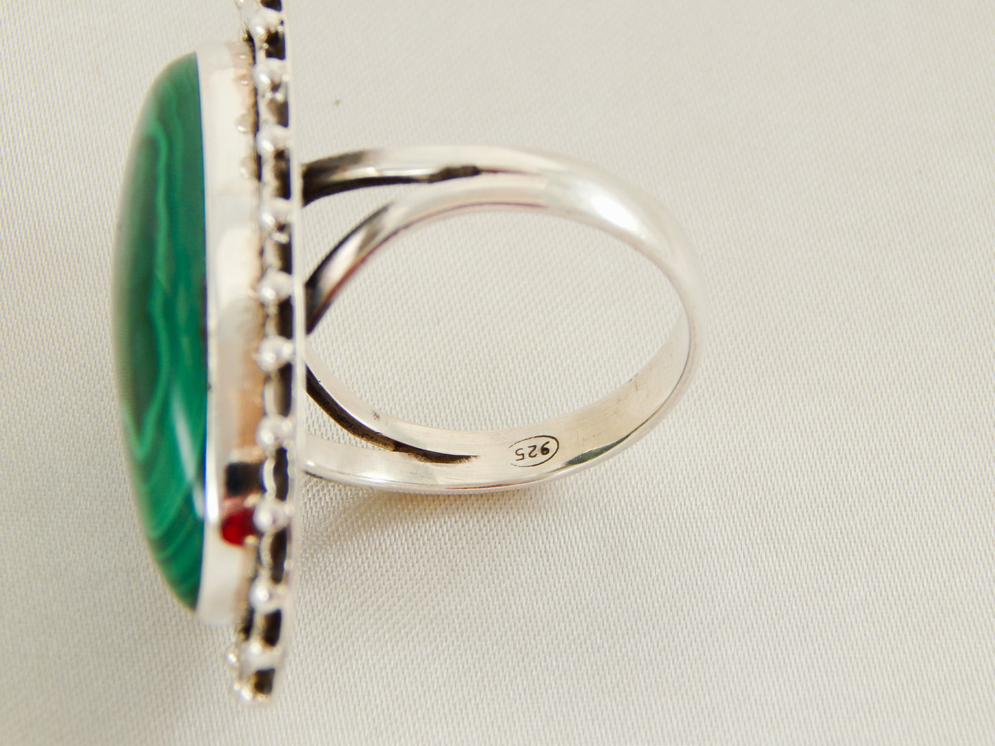 Genuine Malachite Oval Cut Statement Ring in 925 Sterling Silver