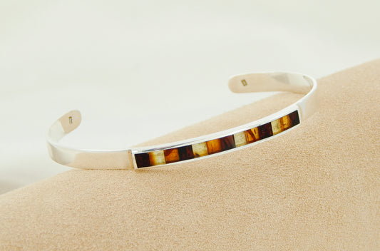 Natural Baltic Amber Minimalist Cuff Bracelet in 925 Sterling Silver