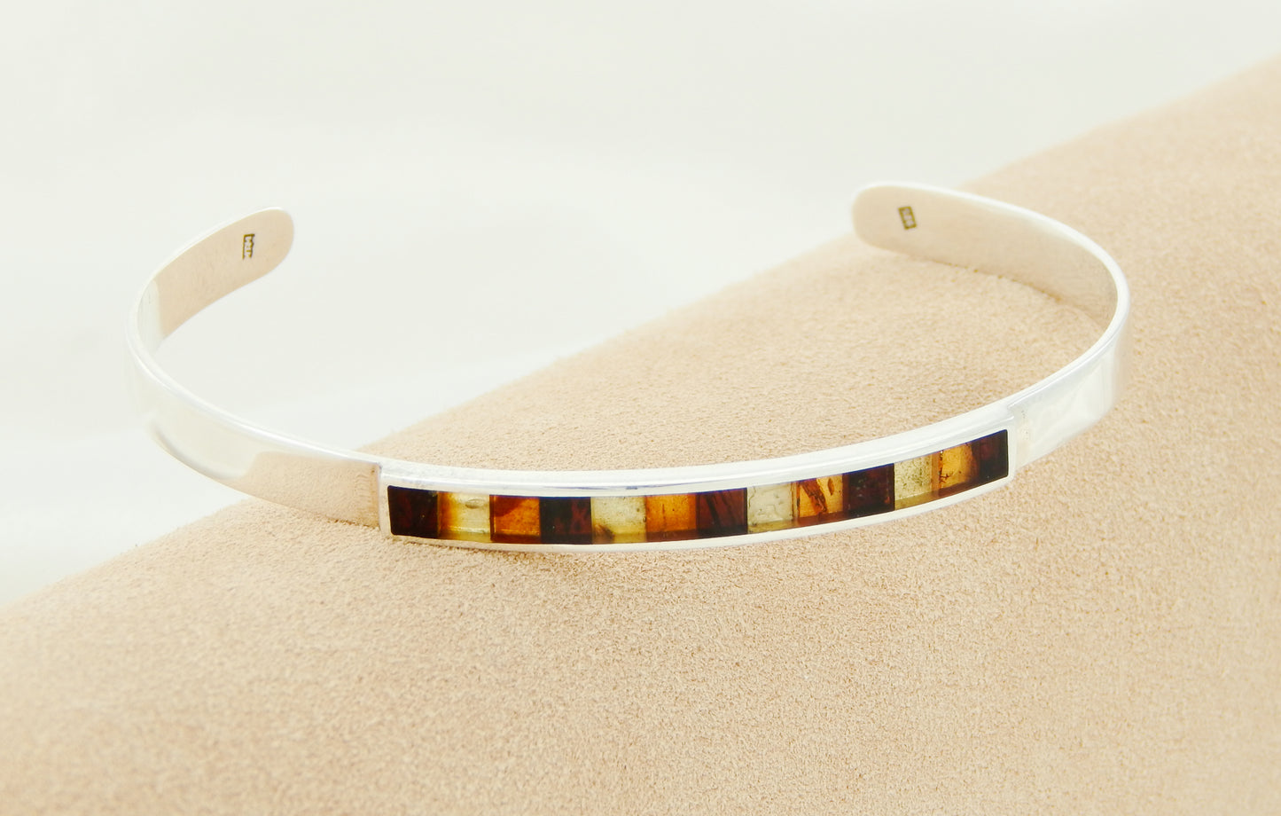 Natural Baltic Amber Minimalist Cuff Bracelet in 925 Sterling Silver