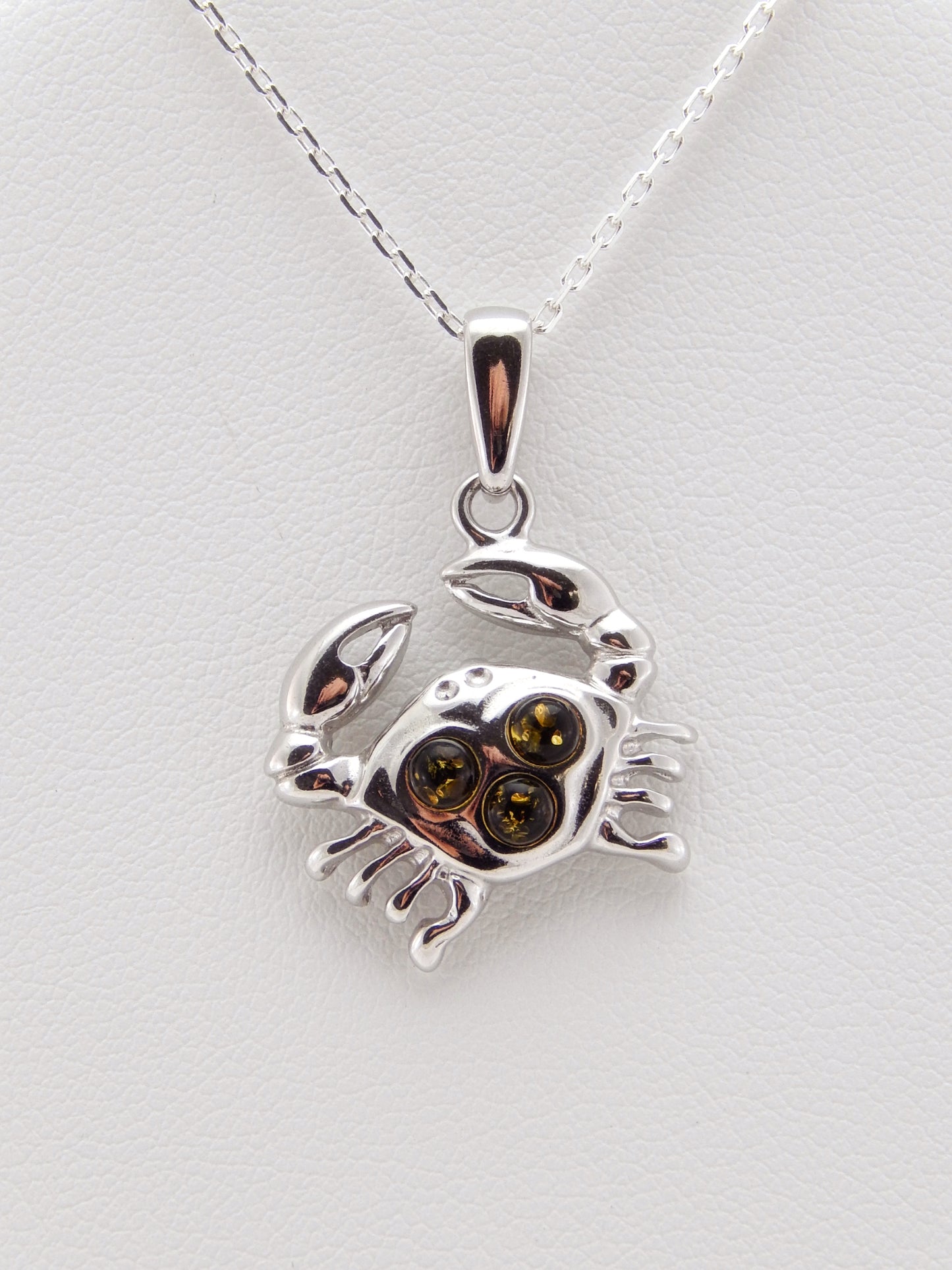 Natural Baltic Green Amber Crab Pendant Necklace in 925 Sterling Silver