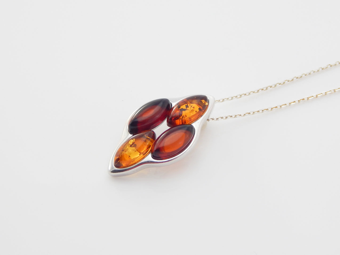 Natural Baltic Lithuanian Amber Delicate Pendant Necklace in 925 Sterling Silver