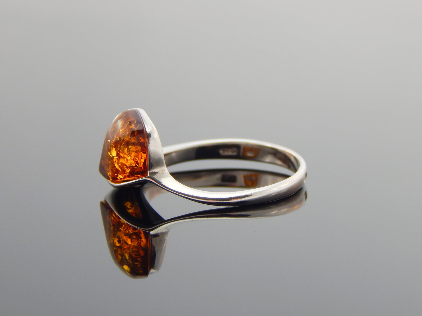 Natural Baltic Cognac Amber Abstract Ring in 925 Sterling Silver