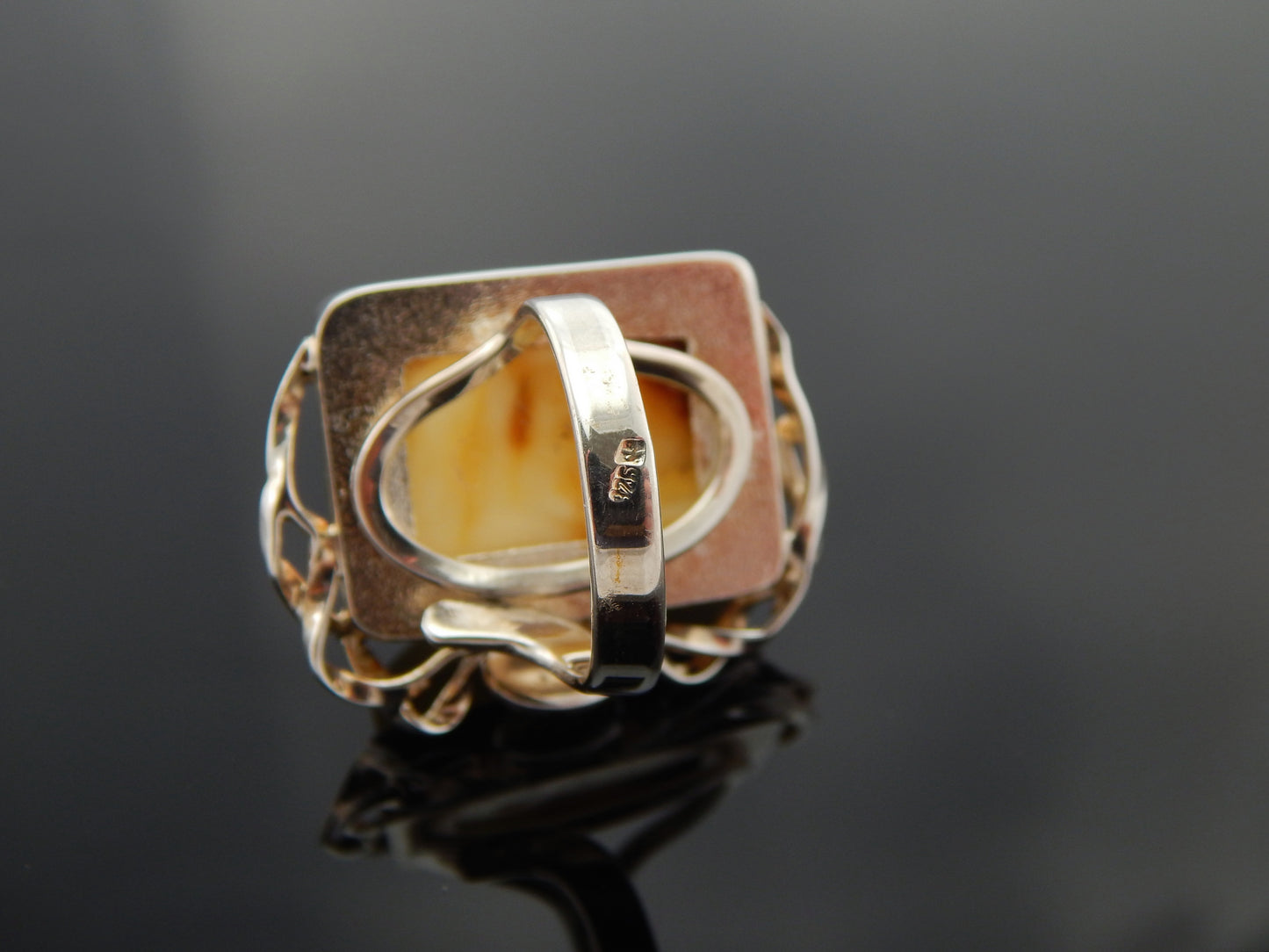 Natural Baltic Butterscotch Marbled Amber Avant Garde Ring in 925 Sterling Silver