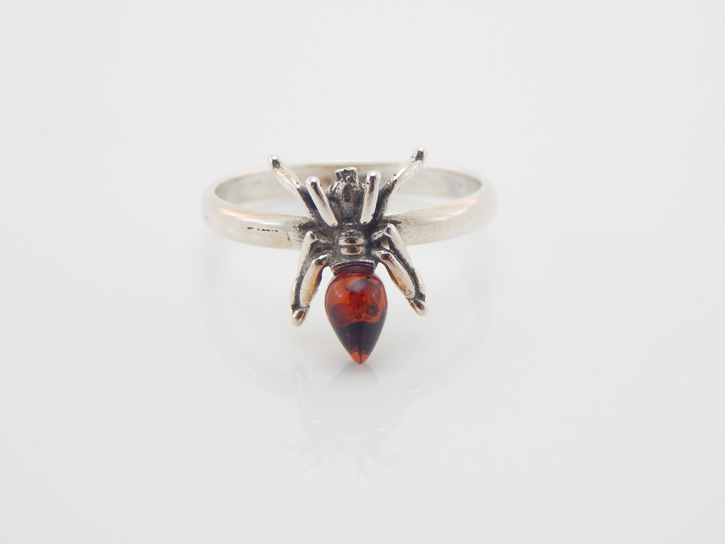 Natural Baltic Cherry Amber Spider Ring in 925 Sterling Silver