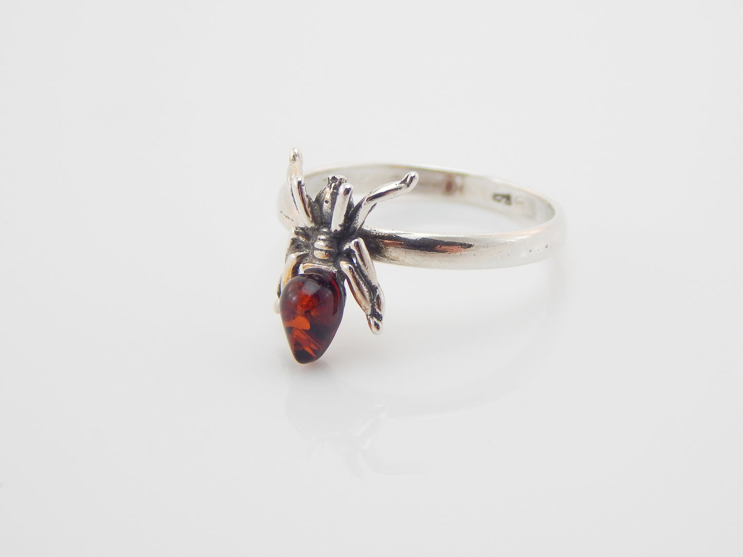 Natural Baltic Cherry Amber Spider Ring in 925 Sterling Silver