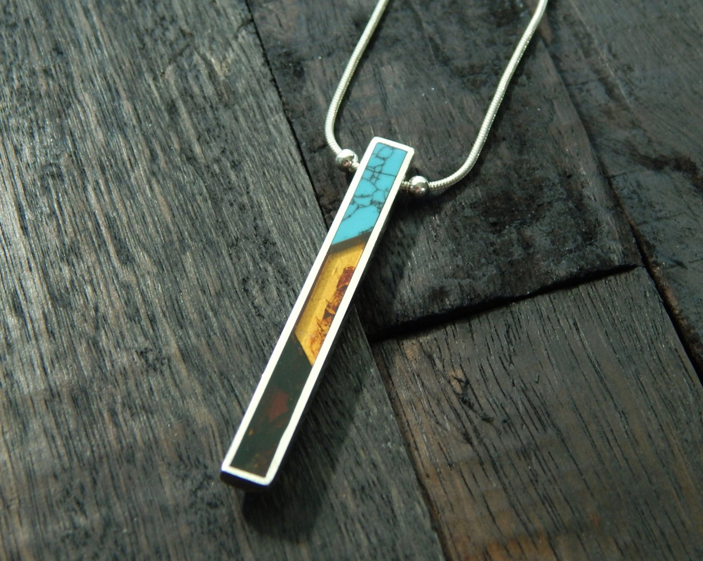 Natural Baltic Amber and Turquoise Minimalist Pendant Necklace