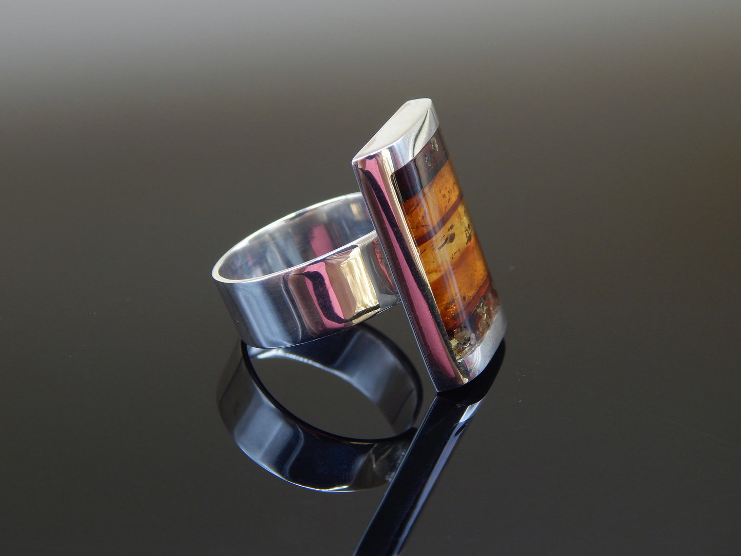 Natural Baltic Cognac Amber Handmade Modern Adjustable Ring
