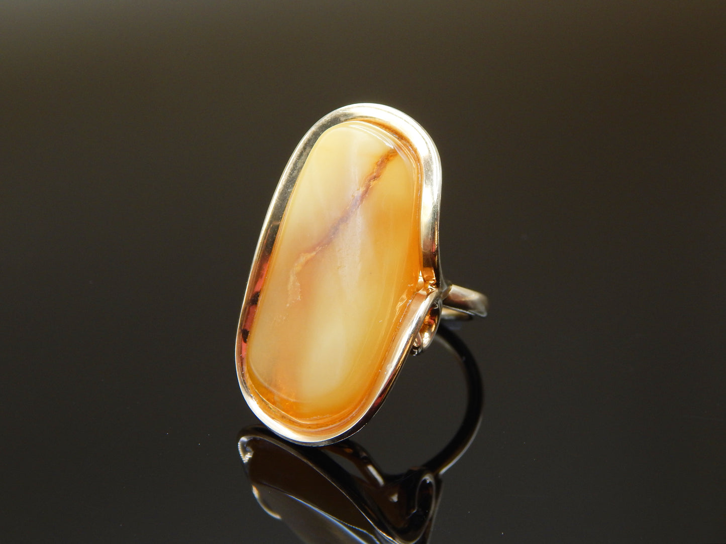 Natural Baltic Butterscotch Amber Adjustable Statement Ring in 14k Gold Plated s925