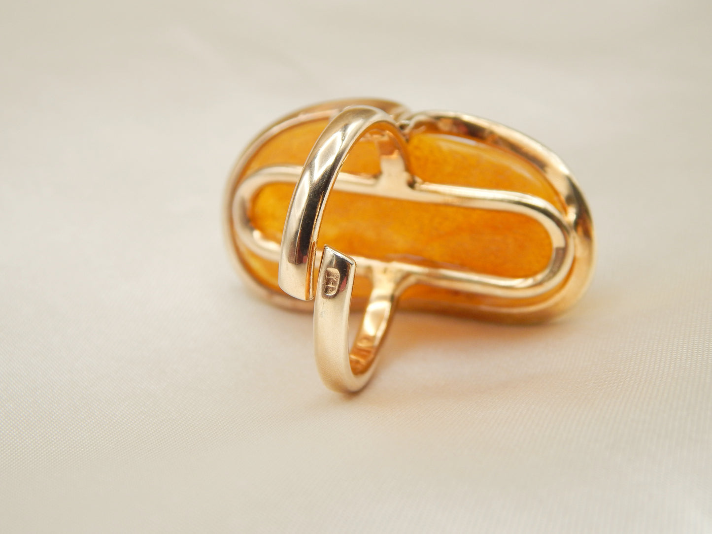 Natural Baltic Butterscotch Amber Adjustable Statement Ring in 14k Gold Plated s925