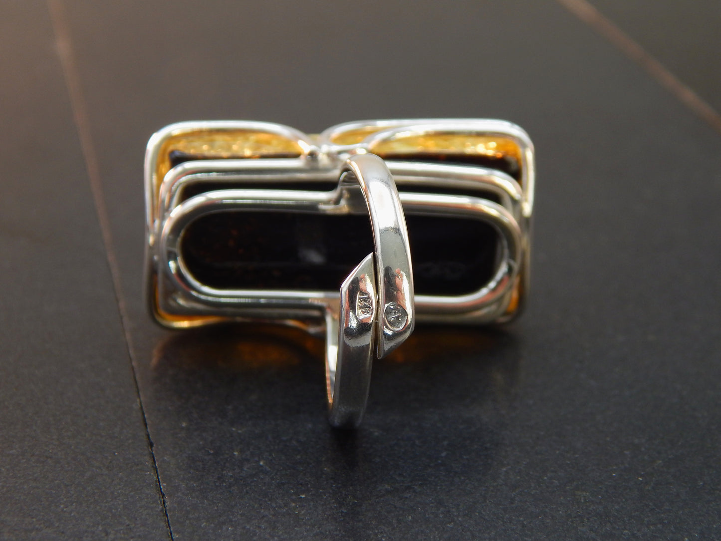 Natural Baltic Green Amber Rectangular Adjustable Statement Ring in 925 Sterling Silver