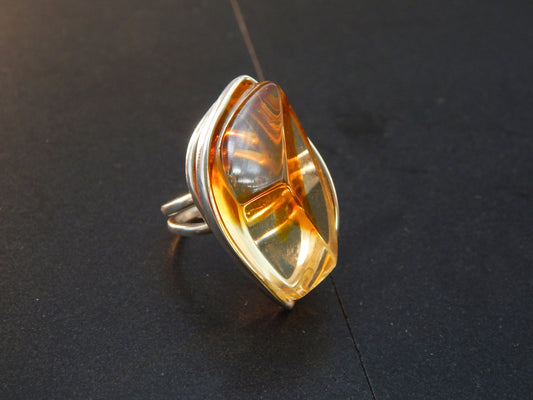 Natural Baltic Lemon Amber Ombre Adjustable Ring in 925 Sterling Silver
