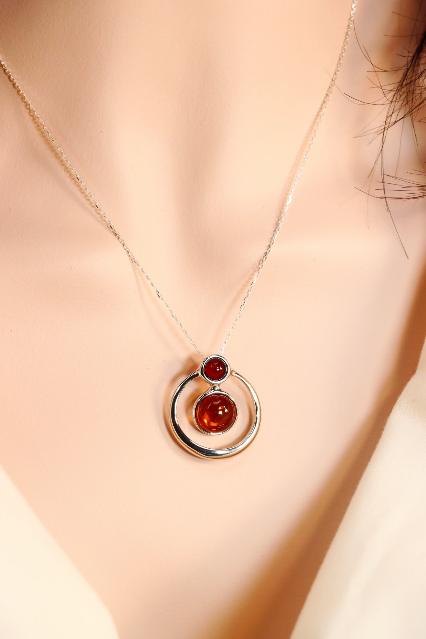 Natural Baltic Lithuanian Amber Modern Pendant Necklace in 925 Sterling Silver