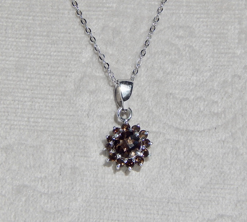 Natural Smokey Topaz Pendant Necklace in .925 Silver