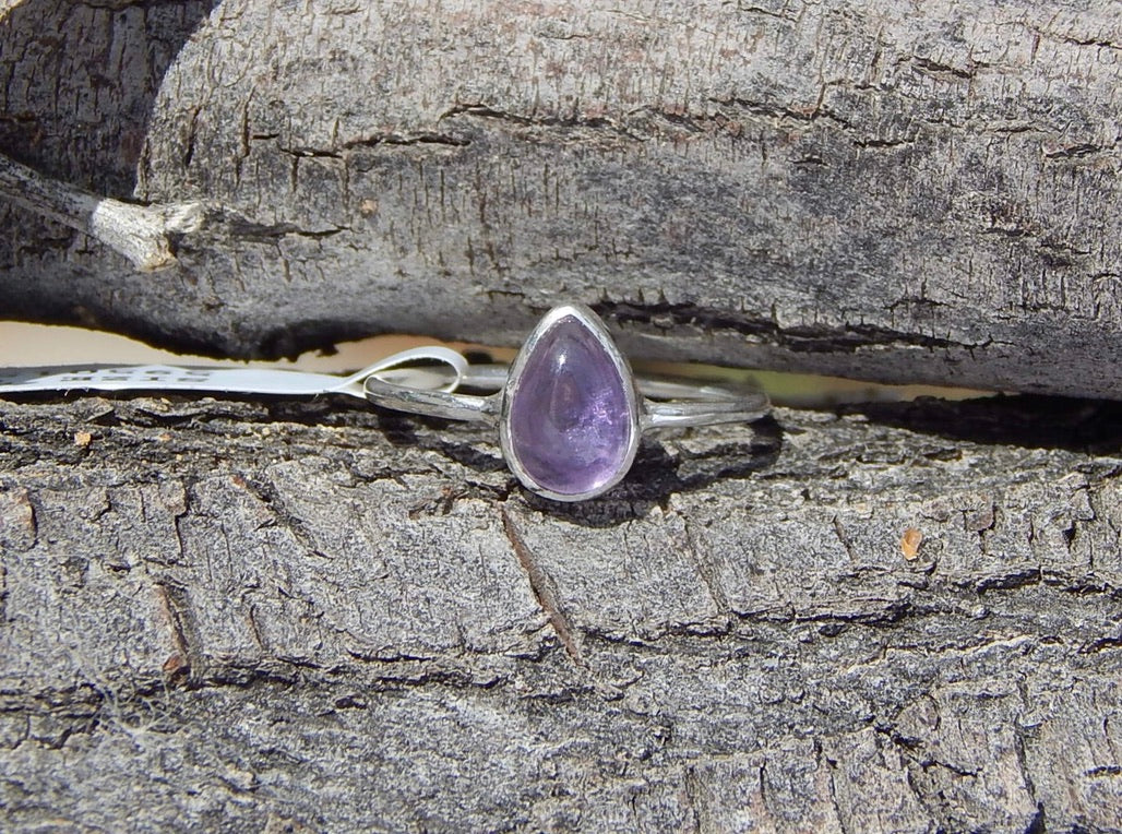 Brazilian Amethyst Tear Drop Gemstone Ring in Recycled 925 Silver