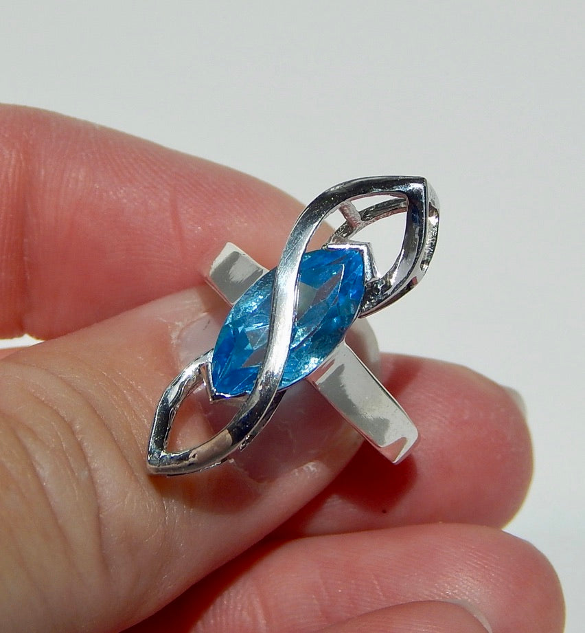 Natural London Blue Topaz Abstract Ring in .925 Silver