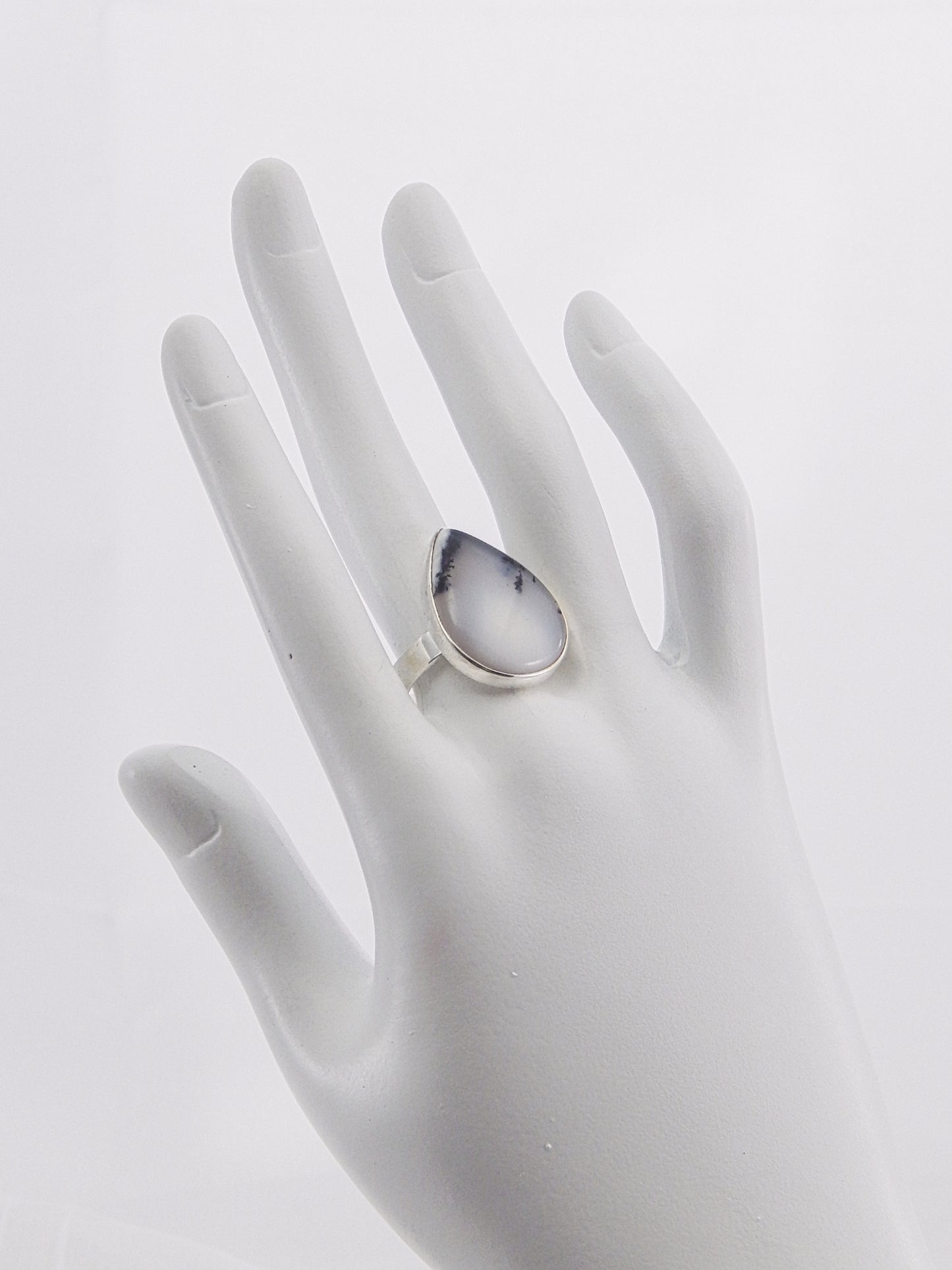 Natural Dendritic Opal Pear Cut Ring in 925 Silver