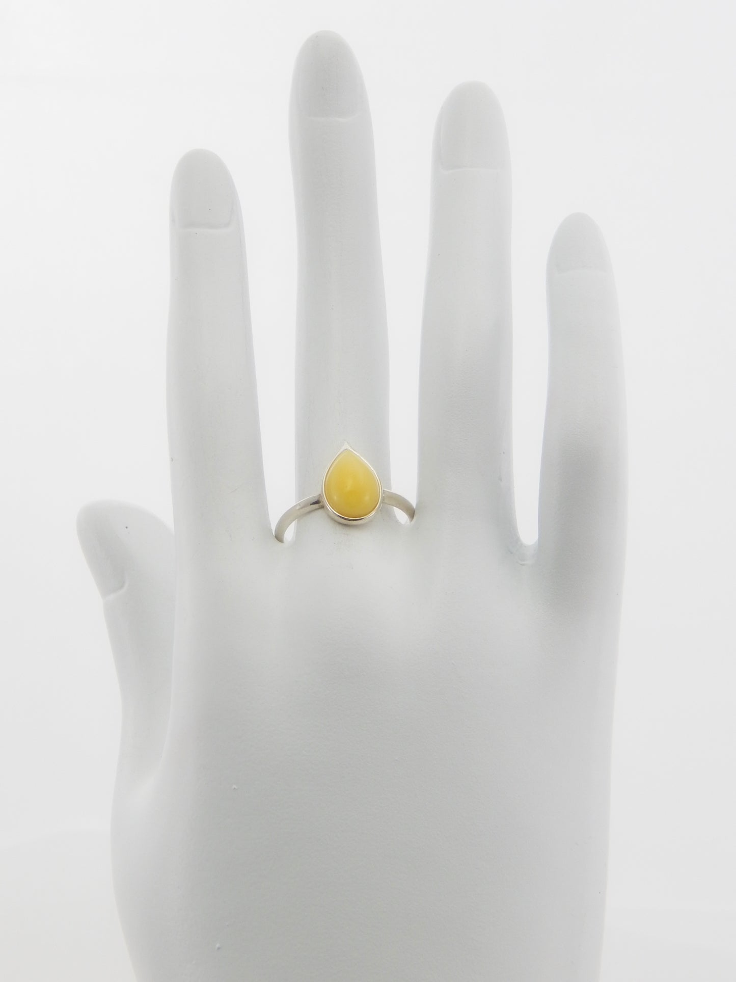 Natural Baltic Butterscotch Amber Tear Drop Ring in 925 Silver