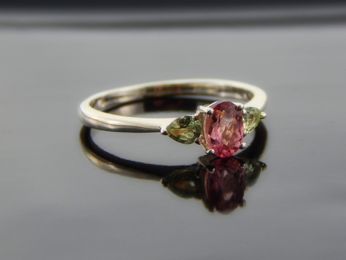 Genuine Pink and Green Tourmaline Ring in 925 Silver