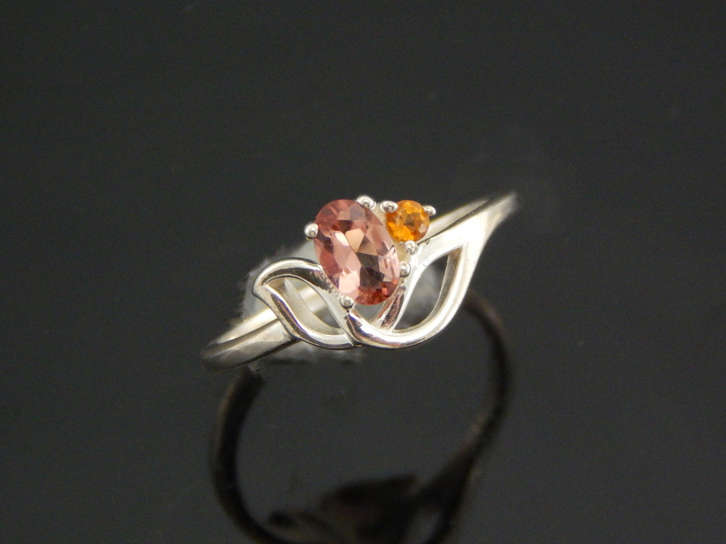 Genuine Pink and Orange Tourmaline Flower Ring in 925 Silver