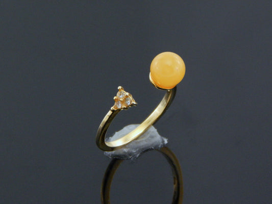 Natural Baltic Butterscotch Amber 14K Gold Plated  Open Ring