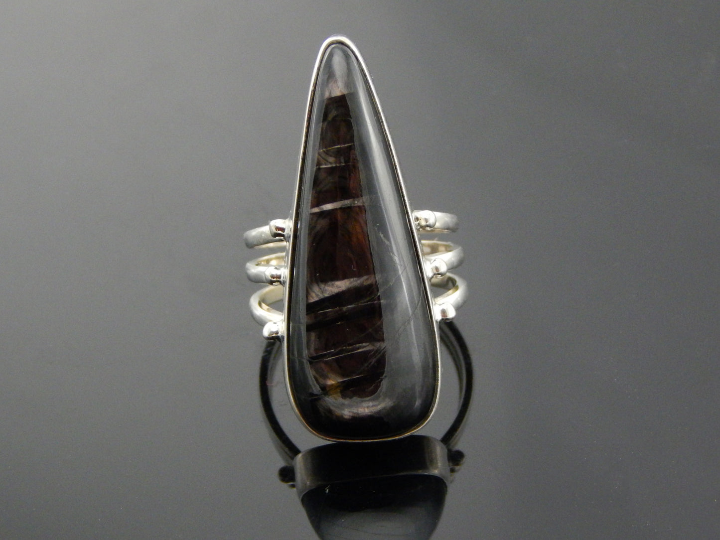 Natural Black Rutile Oblong Ring in 925 Silver