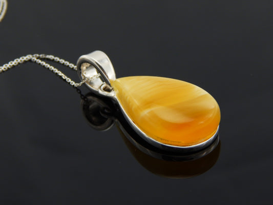 Natural Baltic Lemon Amber Pear Cut Pendant Necklace in 925 Sterling Silver