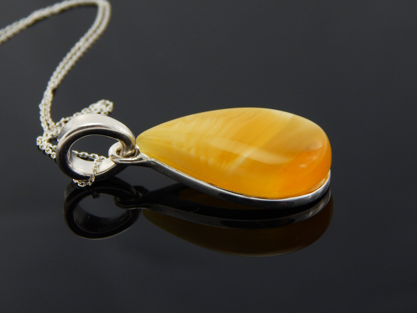 Natural Baltic Lemon Amber Pear Cut Pendant Necklace in 925 Sterling Silver