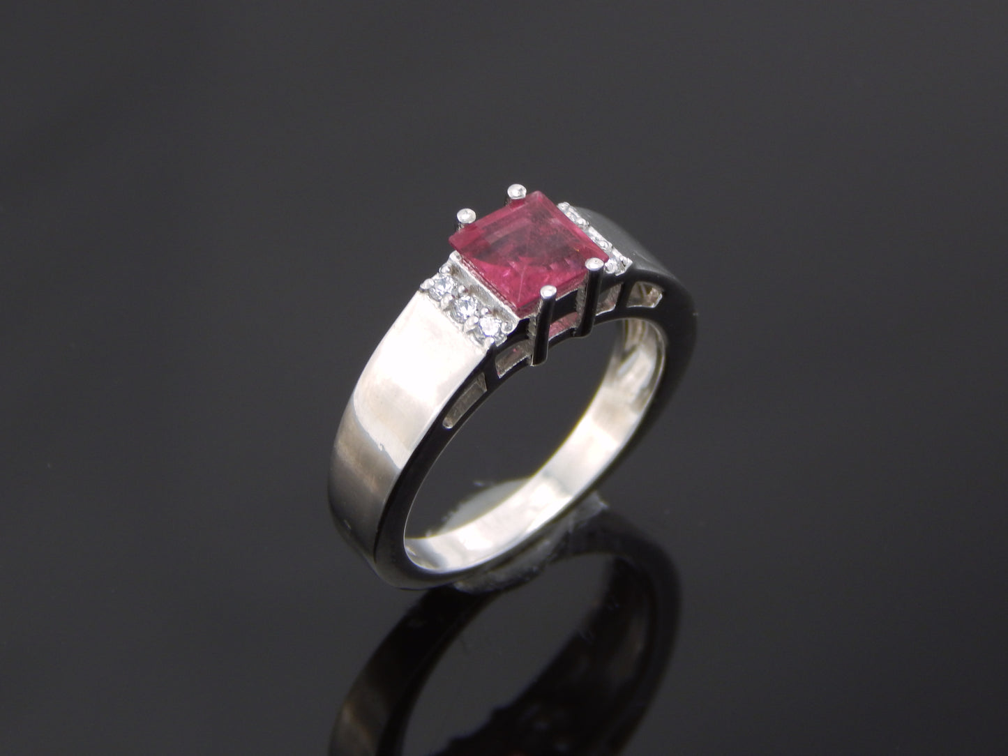 Genuine Tourmaline Cushion Cut Ring in 925 Sterling Silver