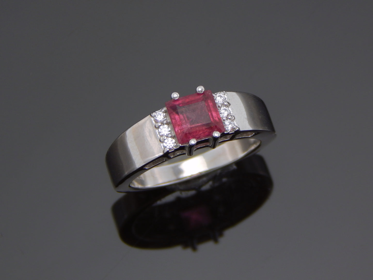 Genuine Tourmaline Cushion Cut Ring in 925 Sterling Silver