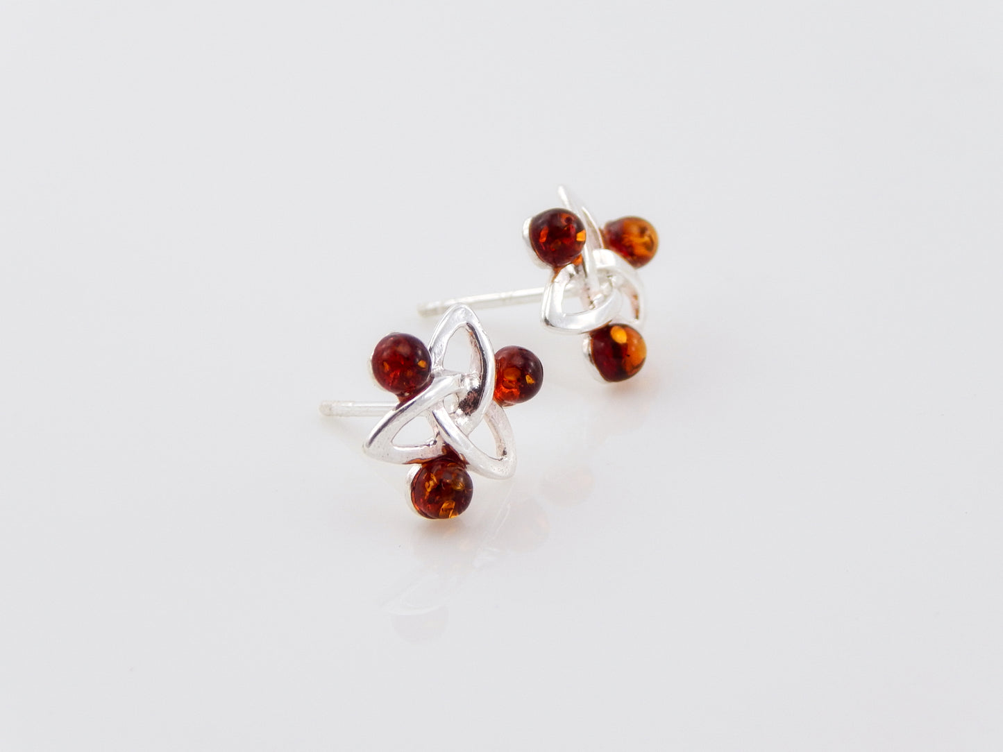 Natural Baltic Cognac Amber Trinity Knot Earrings in 925 Silver