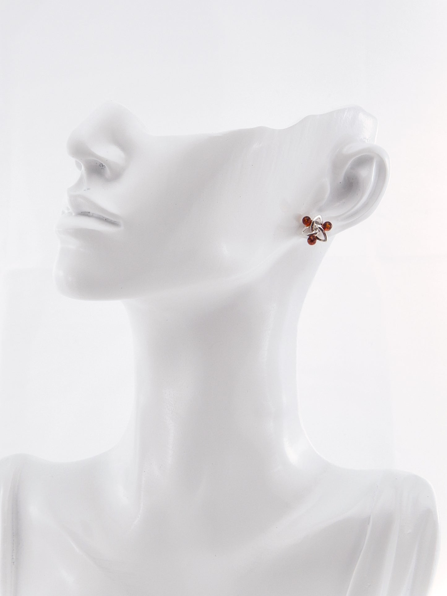 Natural Baltic Cognac Amber Trinity Knot Earrings in 925 Silver