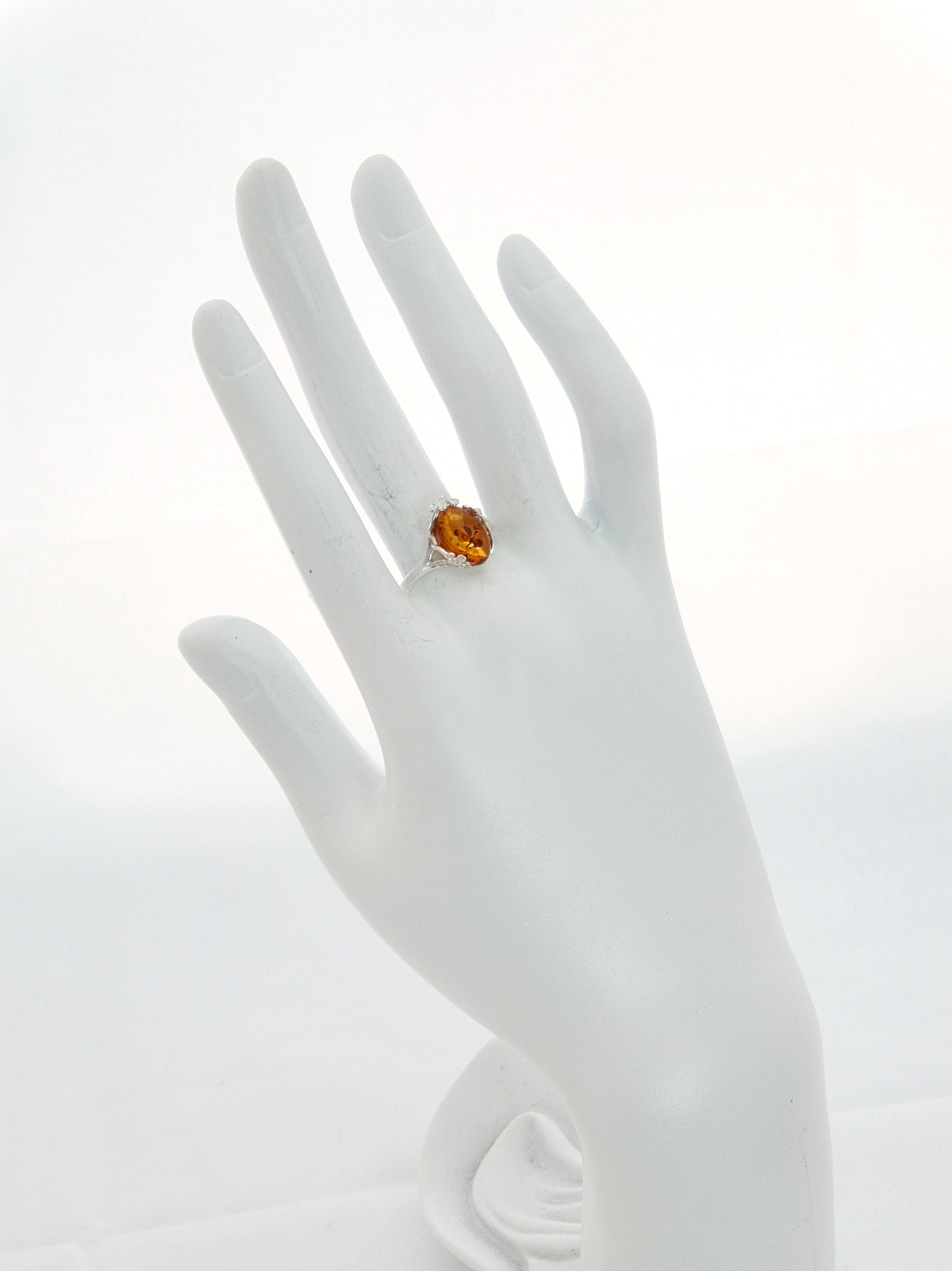 Natural Baltic Cognac Amber Tiny Flower Adjustable Ring