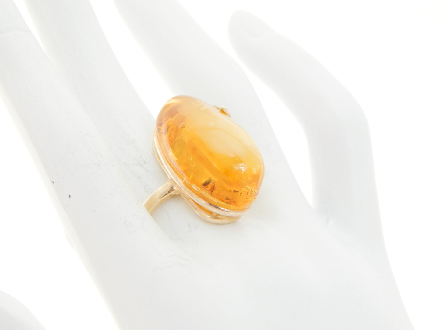 Natural Baltic Honey Amber 14K Gold Plated Daisy Adjustable Ring