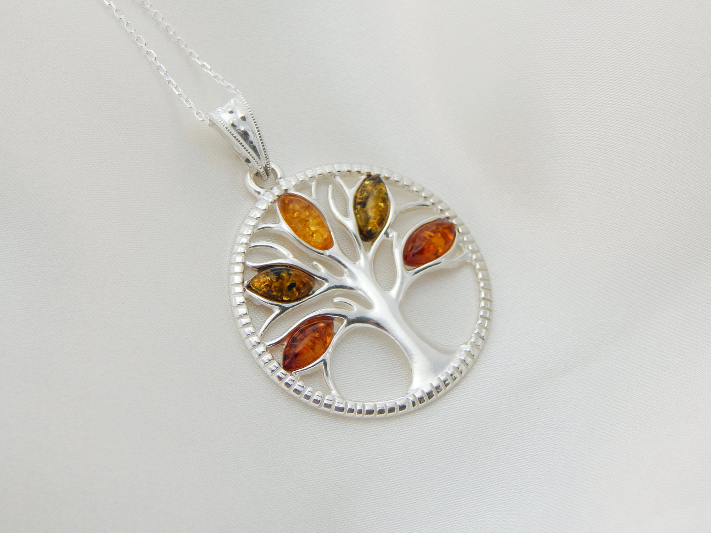 Natural Baltic Multicolor Amber Joshua Tree Pendant Necklace