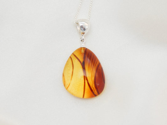 Natural Baltic Amber Hand-Carved Lemon and Cognac Pendant Necklace