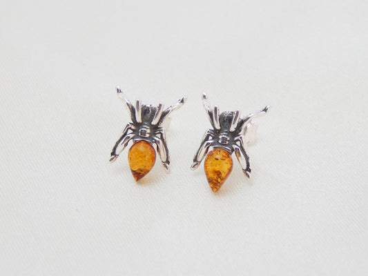 Natural Baltic Cognac Amber Spider Stud Earrings