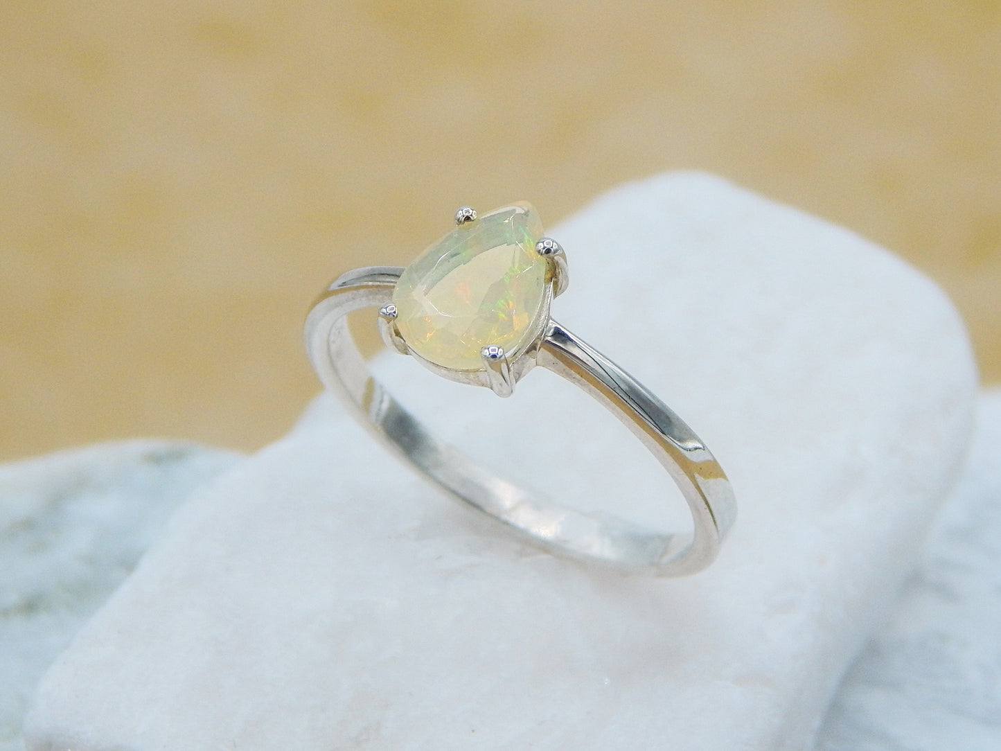 Genuine Opal Pear Cut Ring in 925 Silver